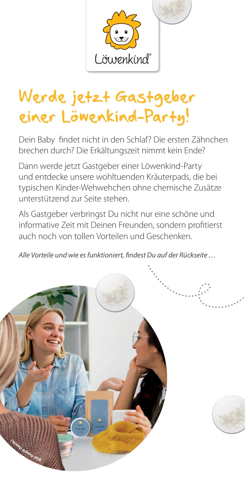 Flyer "Werde jetzt Gastgeber einer Löwenkind-Party!"