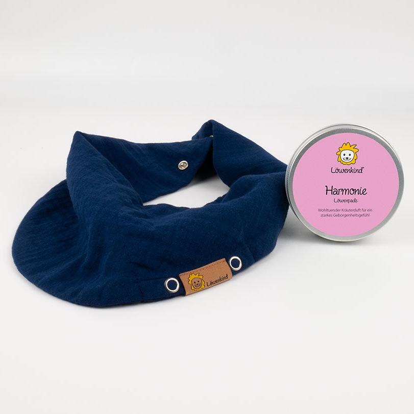 Halstuch dunkelblau "Medi" mit Kräuterpad-Dose "Harmonie"