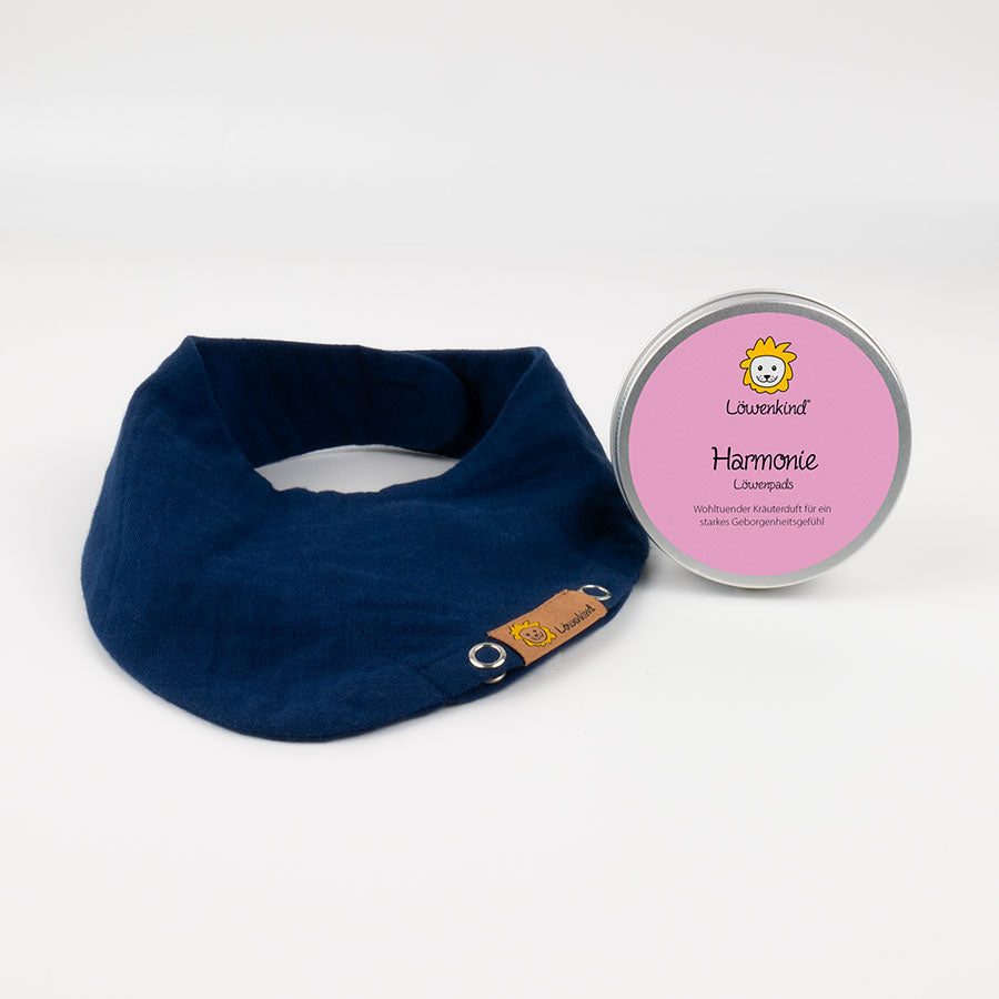 Halstuch dunkelblau "Mini" mit Kräuterpad-Dose "Harmonie"