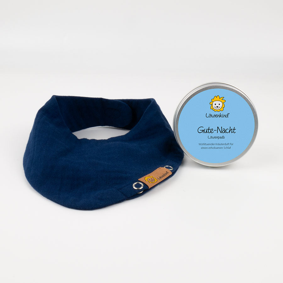 Halstuch dunkelblau "Mini" mit Kräuterpad-Dose "Gute-Nacht"