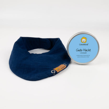 Halstuch dunkelblau "Mini" mit Kräuterpad-Dose "Gute-Nacht"