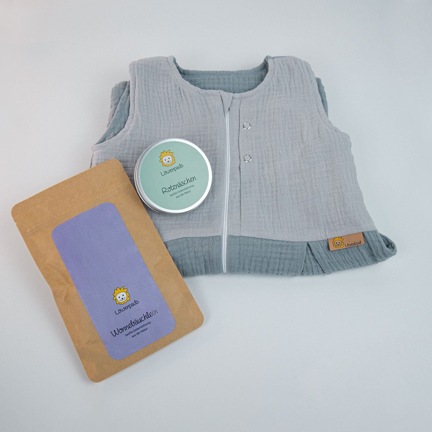 Schlafsack-Set mit Rotznäschen-Dose und 10er Wonnebäuchlein-Nachfüllpackung