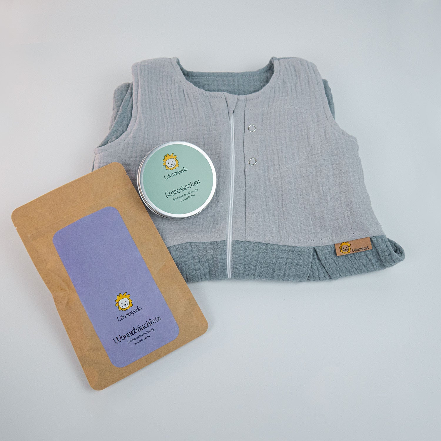 Schlafsack-Set mit Rotznäschen-Dose und 10er Wonnebäuchlein-Nachfüllpackung