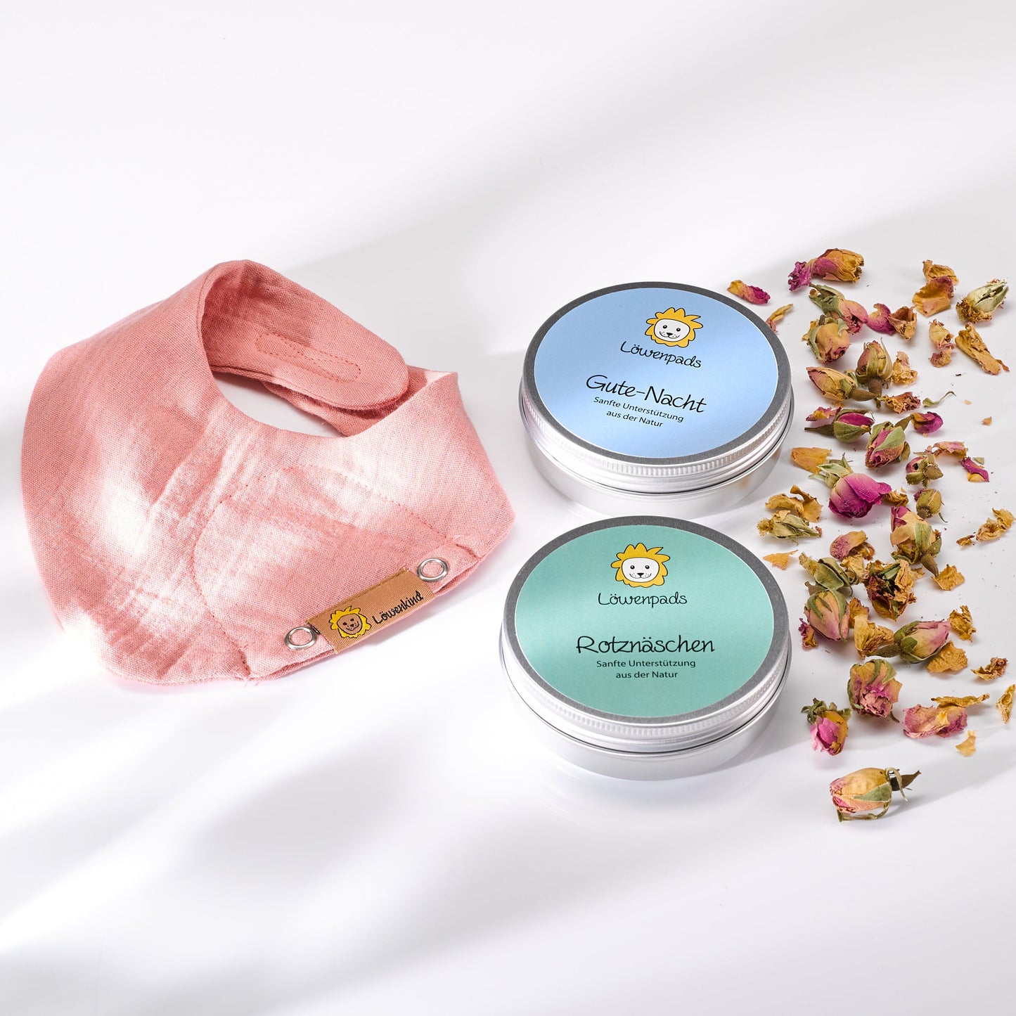 Einsteigerset mit rosa Halstuch Größe "Mini" und zwei Kräuterpad-Dosen
