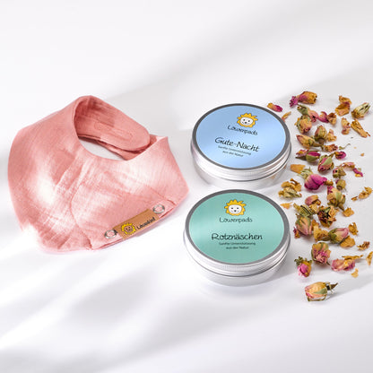 Einsteigerset mit rosa Halstuch Größe "Mini" und zwei Kräuterpad-Dosen